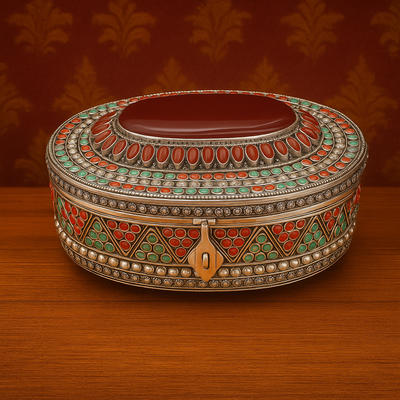 Ethnic Gemstone Jewelry Box with Silver Detailing
