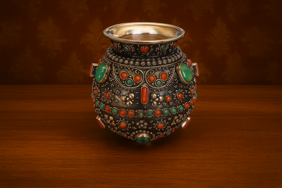 Handcrafted Ornate Silver Kalash with Semi Precious Stone