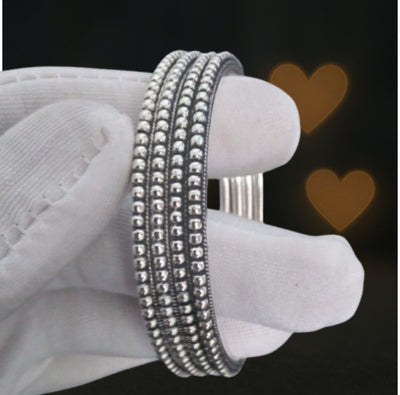 Minimal Beaded Oxidized Silver Bangles
