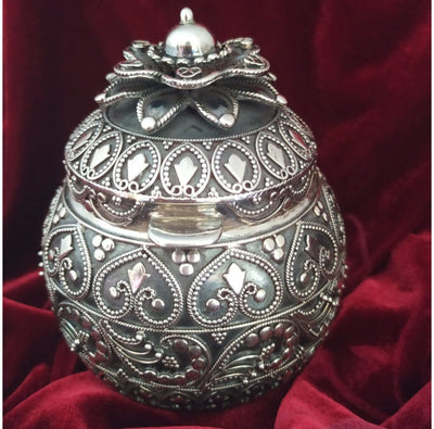 Handcrafted Oxidized Silver Pot