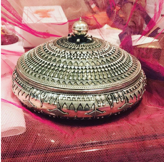 Antique Oxidized Silver Jar with Floral Carving