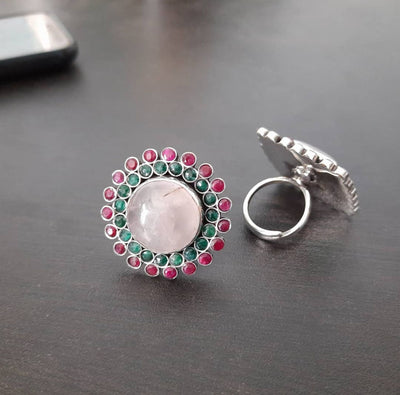 925 Silver Statement Ring with Rose Quartz
