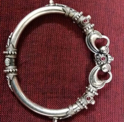 Antique 925 Silver Kada with Red Stone