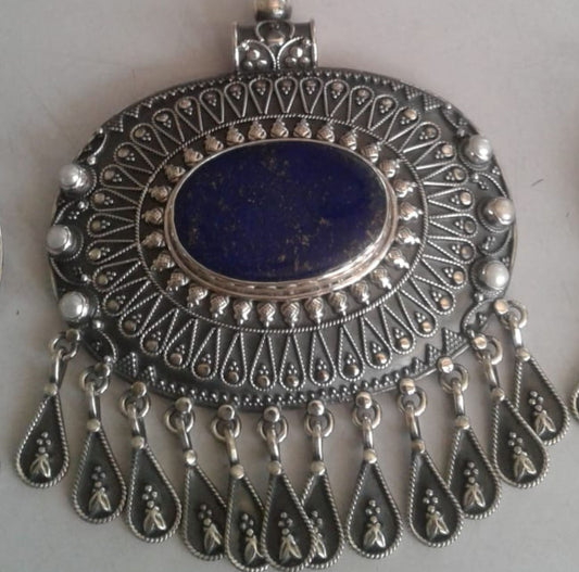 Tribal 925 Silver Pendant with Lapis Lazuli Stone