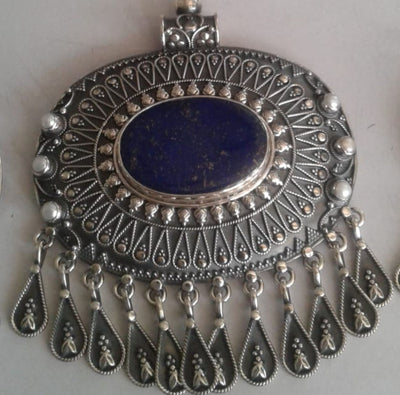 Tribal 925 Silver Pendant with Lapis Lazuli Stone