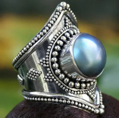 Handcrafted Sterling Silver Ring with Blue Pearl